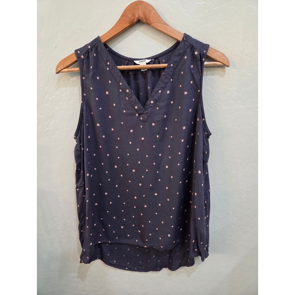 Sonoma Goods For Life Navy Blue Pink Floral Star Print V-Neck Sleeveless Top M